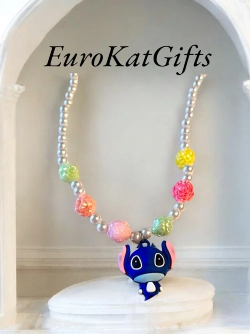 Disney Stitch Necklace Bracelet set Pearl and color beads Stitch pendant NEW